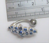 Sterling Silver VCH Hood Clit Bar Dark Blue Marquise Cut Crystals CZ 14 gauge - I Love My Piercings!