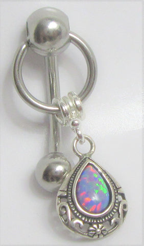 Mauve Opal Ornate Dangle VCH Vertical Clitoral Clit Hood Bar Post Ring 14g