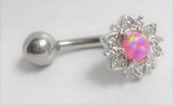 Surgical Steel Pink Opal Flower Gem Crystal VCH Vertical Clitoral Clit Hood 14G