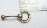 Gold Black Double Hoop VCH Vertical Clitoral Clit Hood Bar Post Ring 14 gauge