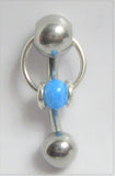 Pearled Blue Accents Dangle VCH Vertical Clitoral Clit Hood Bar Post Ring 14g