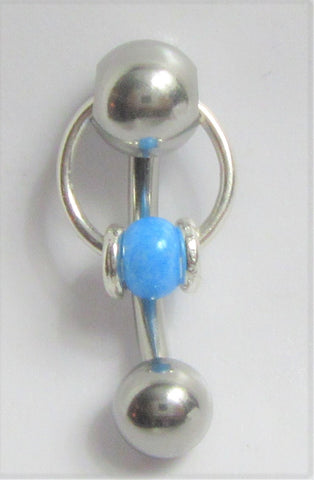 Pearled Blue Accents Dangle VCH Vertical Clitoral Clit Hood Bar Post Ring 14g