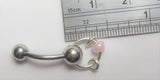 Pearled Pink Accents Dangle VCH Vertical Clitoral Clit Hood Bar Post Ring 14g