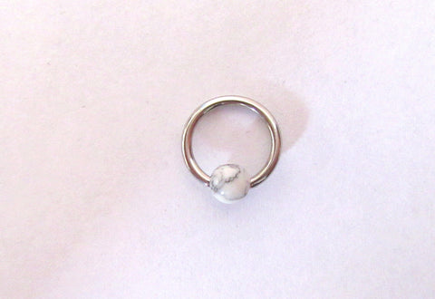 Daith Jewelry for Migraines White Howlite Stone Surgical Steel Hoop Choose gauge / diameter - I Love My Piercings!