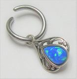 Sterling Silver Seamless Filigree Blue Opal Belly Hoop Ring Jewelry 16 gauge 16G