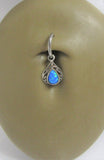 Sterling Silver Seamless Filigree Blue Opal Belly Hoop Ring Jewelry 16 gauge 16G