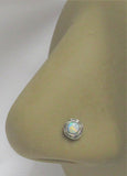 Sterling Silver White Opal Ornate Waves L Shape Post Pin Stud Nose Ring 20g