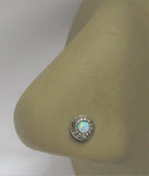 Sterling Silver White Opal Ornate Swirls L Shape Post Pin Stud Nose Ring 20g