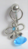 Aqua Bow Ribbon Crystal Drop Dangle Barbell VCH Clit Clitoral Hood Ring 14 gauge - I Love My Piercings!