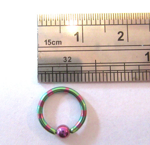 Daith Jewelry for Migraines Purple Green Titanium Stripes Hoop 16g 8 mm Diameter - I Love My Piercings!