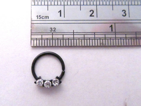 Daith Jewelry for Migraines Black Titanium Triple Crystal Hoop 16g 8 mm Diameter - I Love My Piercings!