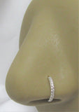 14K White Gold Seamless Gem Crystal Line Small Nose Thin Hoop 20 gauge 20