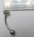 Surgical Steel Pink Gem Internally Threaded VCH Vertical Clitoral Hoop Post Curved Bar 14G