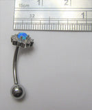 Surgical Steel Blue Opal Flower Internally Threaded VCH Vertical Clitoral Hoop Post Curved Bar 14G