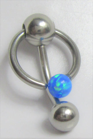 Blue Opal Stone Hoop Dangle Barbell Bar VCH Jewelry Clit Clitoral Hood Ring 14 gauge