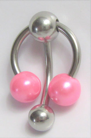 Surgical Steel Double Pink Pearl Ball Dangle VCH Vertical Clitoral Clit Hood 14g - I Love My Piercings!