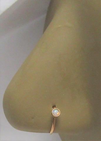 14k Rose Gold Plating White Opal Seamless Nose Hoop Ring 20 gauge 20g 8 mm