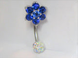 Blue Flower Iridescent Crystal Ball VCH Clitoral Clit Hood Ring 14 gauge 14g - I Love My Piercings!