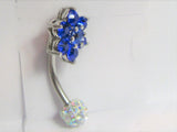 Blue Flower Iridescent Crystal Ball VCH Clitoral Clit Hood Ring 14 gauge 14g - I Love My Piercings!