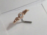 18k Rose Gold Plated Clear Crystal Wings Nose L Shape Pin Post Stud 20 gauge