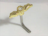 18k Yellow Gold Plated Clear Crystal Wings Nose L Shape Pin Post Stud 20 gauge - I Love My Piercings!