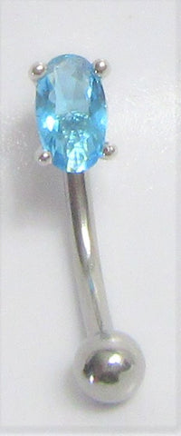 Surgical Steel Small Aqua Blue Oval Crystal VCH Hood Clit Ring Bar 16 gauge 16g