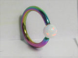 Oil Slick Titanium White Opal Solitaire Hoop Ring 16 gauge 16g 8mm Diameter