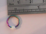 Oil Slick Titanium White Opal Solitaire Hoop Ring 16 gauge 16g 8mm Diameter