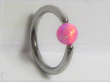 Surgical Steel Pink Opal Ball Solitaire Hoop Ring 16 gauge 16g 8mm Diameter