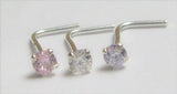 Sterling Silver Pink Purple Clear 2mm Crystal Nose Rings Pins L Shape Bent Studs Post 22 gauge 22g