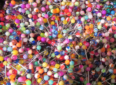Random Pieces Assortment 14 Gauge Acrylic Ball Barbells Rings Select Amount - I Love My Piercings!