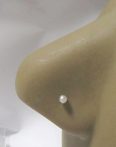 Sterling Silver L Shape Straight Pin White Pearl Nose Stud Pin Post Ring 22 gauge 22g