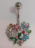 Surgical Steel Heart Butterfly and Flowers Bouquet Belly Ring 14 gauge