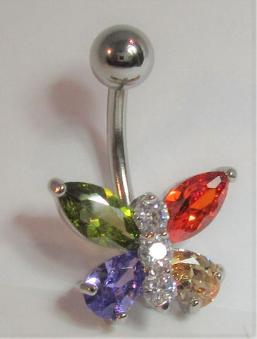 Surgical Steel Citron Crystals Belly Butterfly Ring 14 gauge