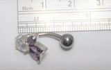Sterling Silver VCH Hood Clit Bar Clear Purple Blooming Crystal CZ 14 gauge 14g