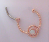 18k Rose Gold over Surgical Steel White Opal Hoop Septum, Daith, Helix 16 gauge