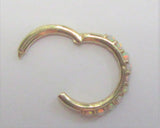 14K Yellow Gold Seamless Beaded White Opal Line Small Belly Hoop 16 gauge 16G