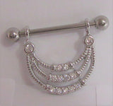 Surgical Steel Triple Loop Crystal Drop Nipple Hoop Shield Barbell 14 gauge 14g - I Love My Piercings!