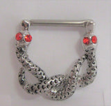 Surgical Steel Red Eye Crystal Snake Nipple Hoop Shield Barbell 14 gauge 14g - I Love My Piercings!