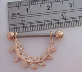 18k Rose Gold Plated Crystal Vine Loop Nipple Hoop Shield Barbell 14 gauge 14g - I Love My Piercings!