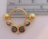 18k Gold Plated Ornate Crystal Swirls Nipple Hoop Shield Barbell 14 gauge 14g - I Love My Piercings!