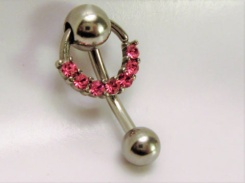 Pink Crystal Hoop Dangle Barbell VCH Clit Clitoral Hood Ring 14 gauge