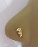 18k Gold Filled Triple Leaf Crystal Nose Stud L Shape Pin Post 20 gauge 20g - I Love My Piercings!