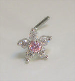 Surgical Steel Pink Clear Crystals Flower Bent L Shape Stud Pin Post 20 gauge - I Love My Piercings!