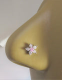 Surgical Steel Pink Clear Crystals Flower Bent L Shape Stud Pin Post 20 gauge - I Love My Piercings!