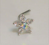 Surgical Steel Iridescent AB Crystals Flower Bent L Shape Stud Pin Post 20 gauge - I Love My Piercings!