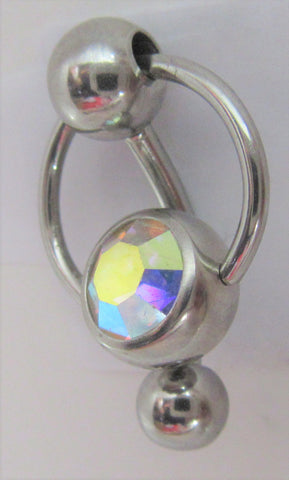 Iridescent AB Crystal Big Ball Pressure Barbell VCH Clitoral Hood Ring 14 gauge - I Love My Piercings!