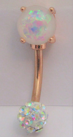 18k Rose Gold Plated White Opal AB Crystal Ball VCH Clit Hood Bar 14 gauge - I Love My Piercings!