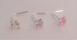 3 Pc Sterling Silver Square CZ Crystal Nose Studs L Shape Pins Rings 22 gauge - I Love My Piercings!