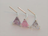 3 Pc Sterling Silver Triangle CZ Crystal Nose Studs L Shape Pins Rings 22 gauge - I Love My Piercings!